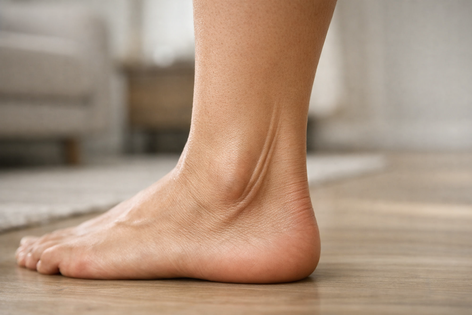 Illustration of the outer ankle and peroneal tendon area on a lower leg
