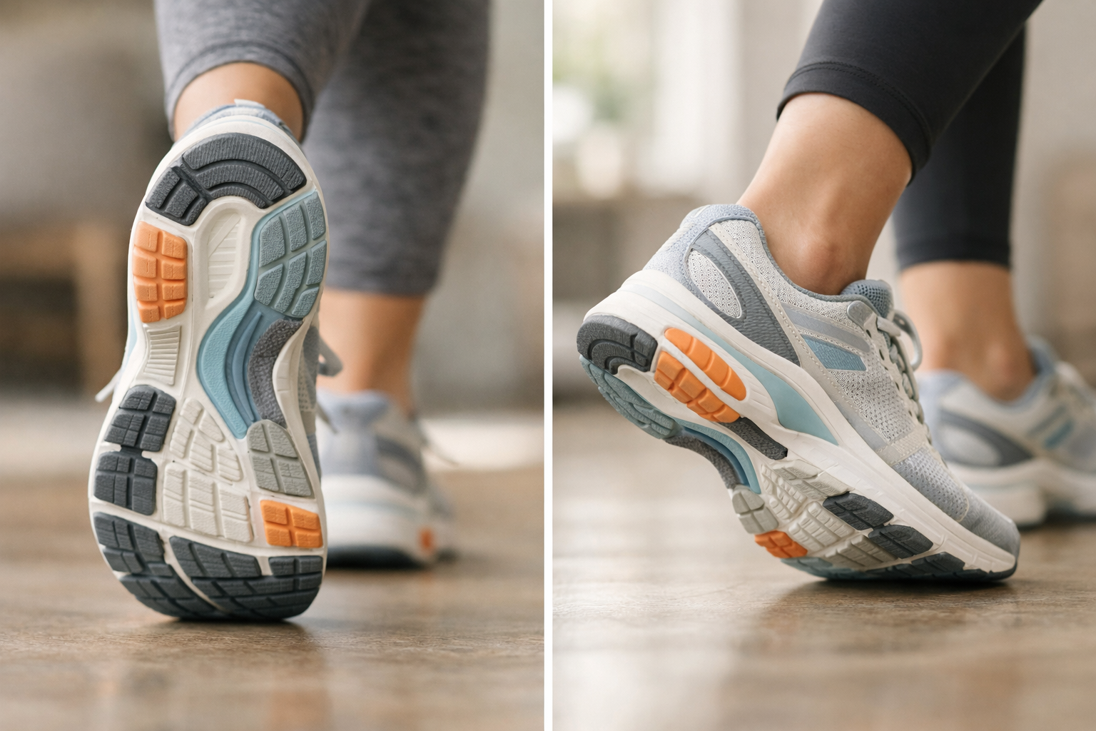 Supportive shoe with arch support and cushioning designed to reduce heel load during walking