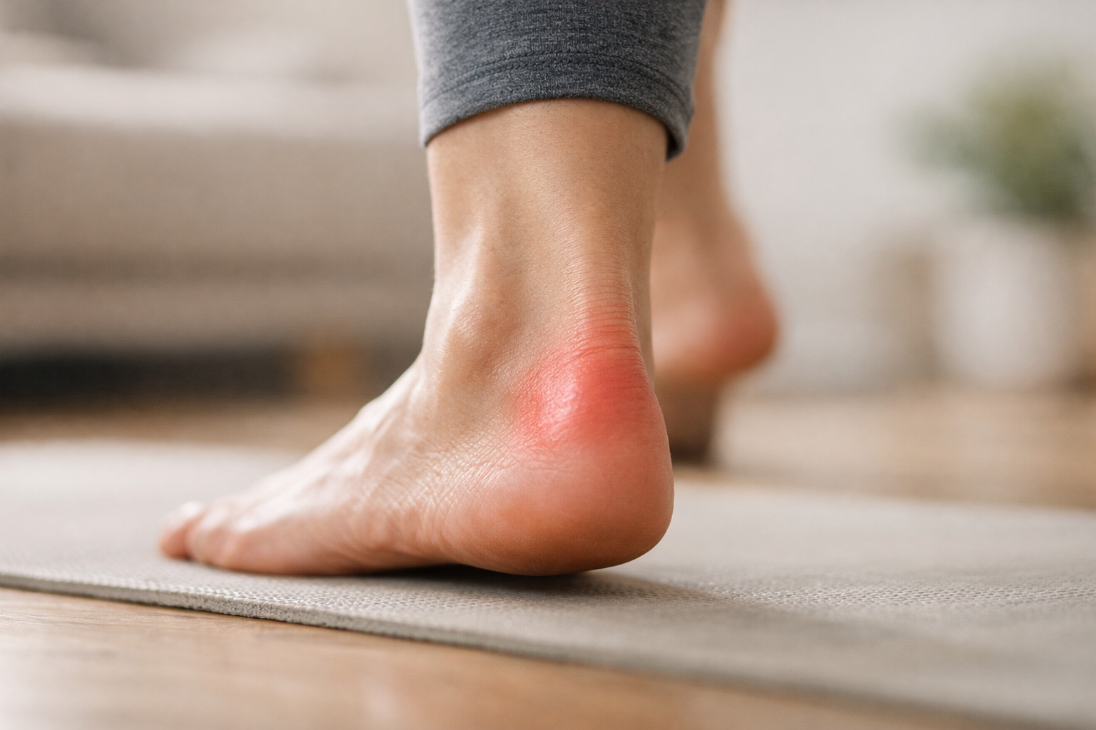 Back of heel showing inflammation and swelling consistent with bursitis