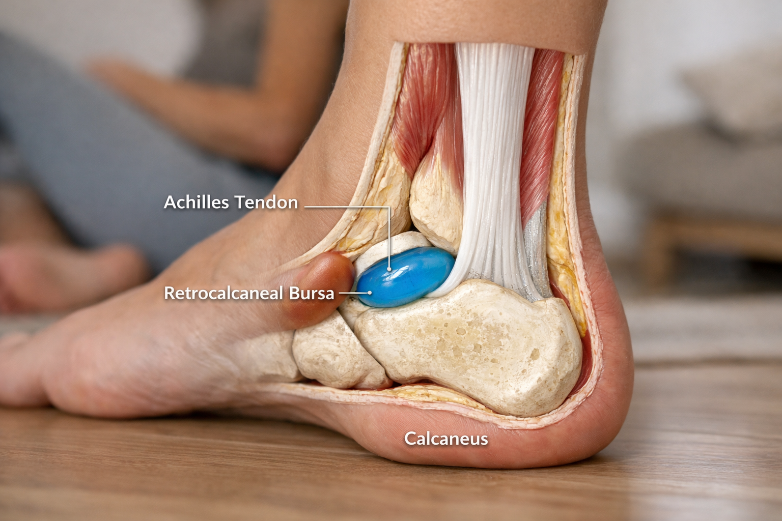 Anatomical diagram of heel bursa location and structure