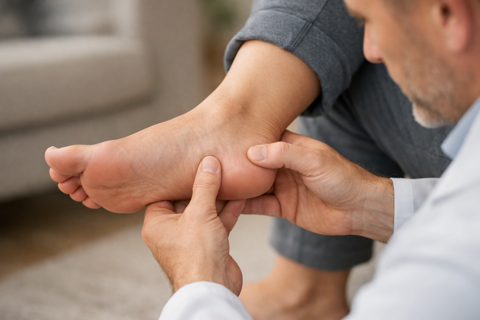 Healthcare provider examining a patient's heel during a physical examination
