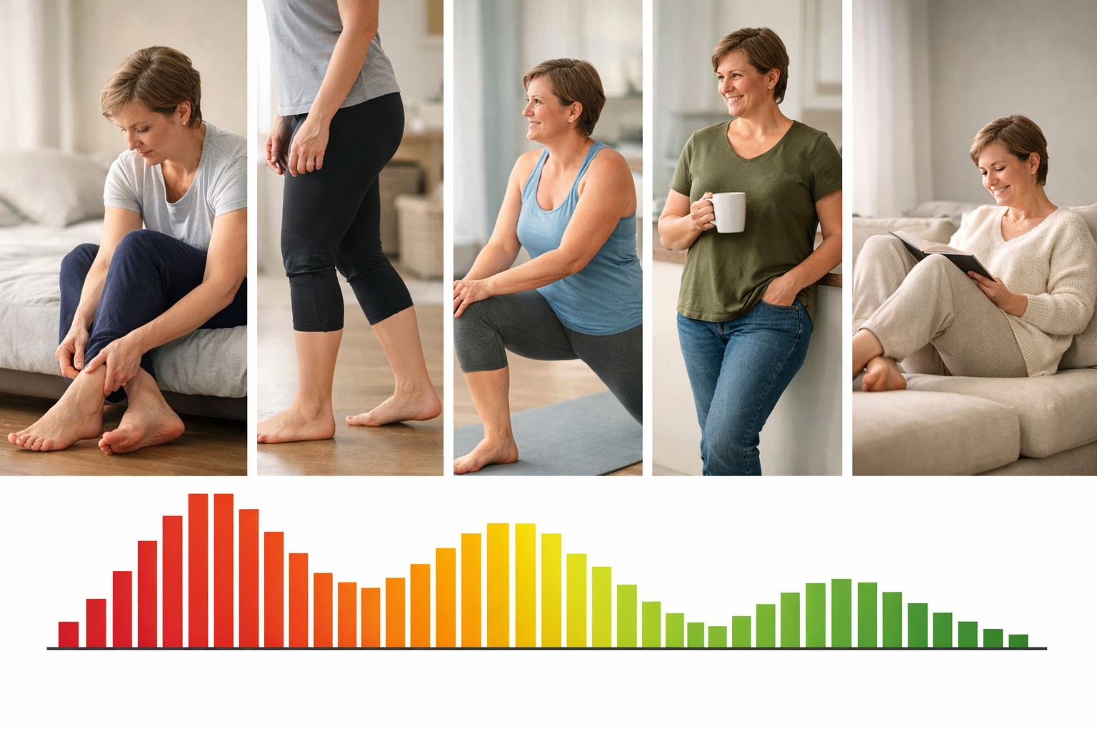 Visual representation of how heel pain timing patterns change throughout the day to help identify the underlying cause