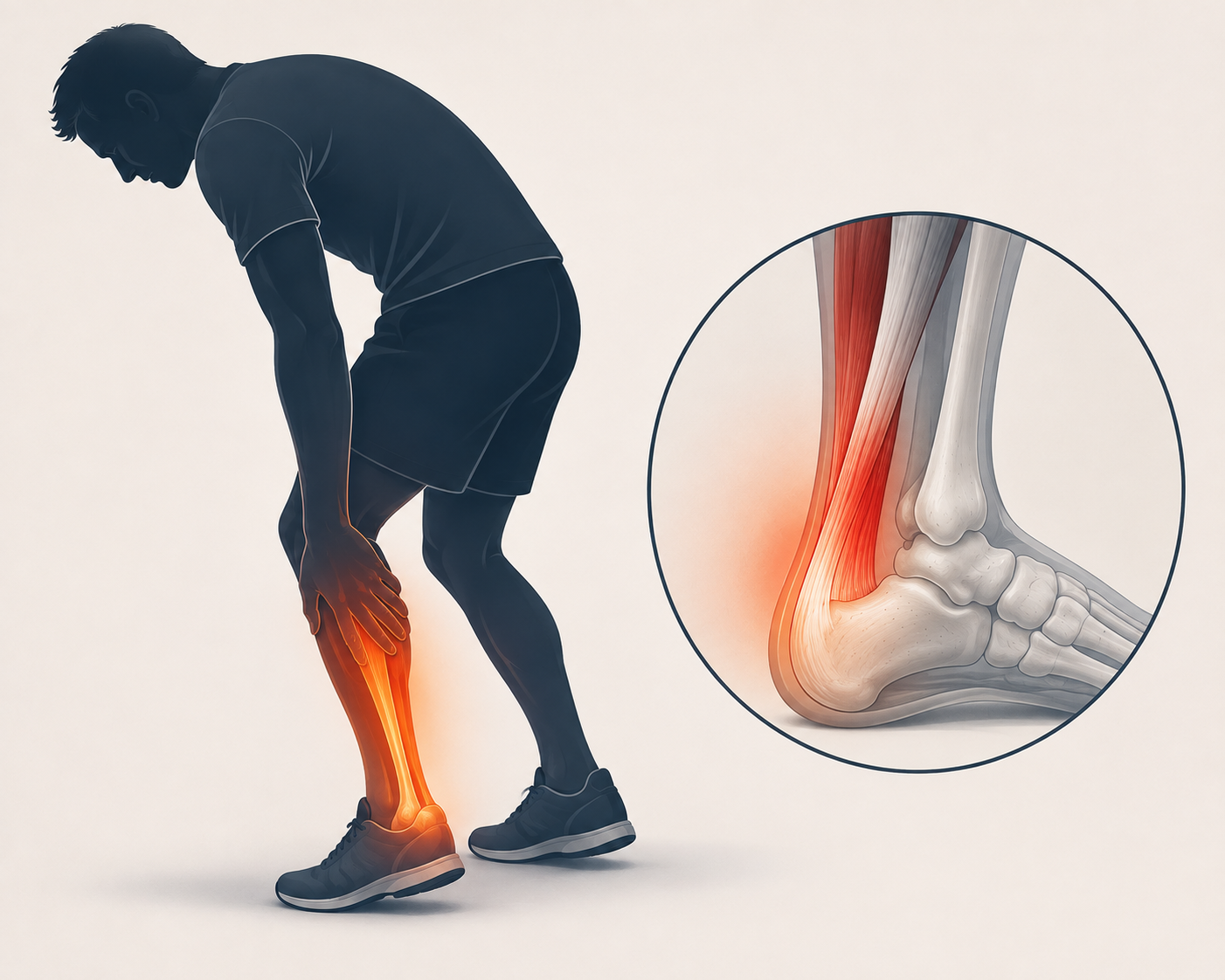 Person experiencing heel and Achilles tendon pain