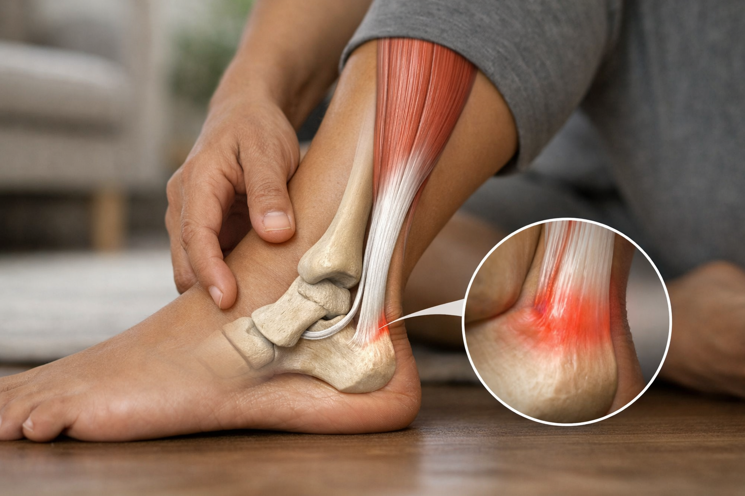 Achilles tendon location at heel attachment point