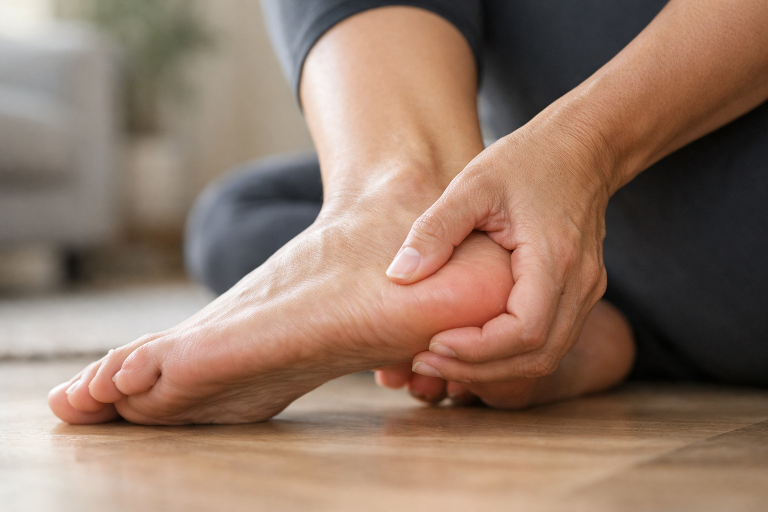 Person holding their heel in pain, illustrating heel discomfort and the need for evaluation