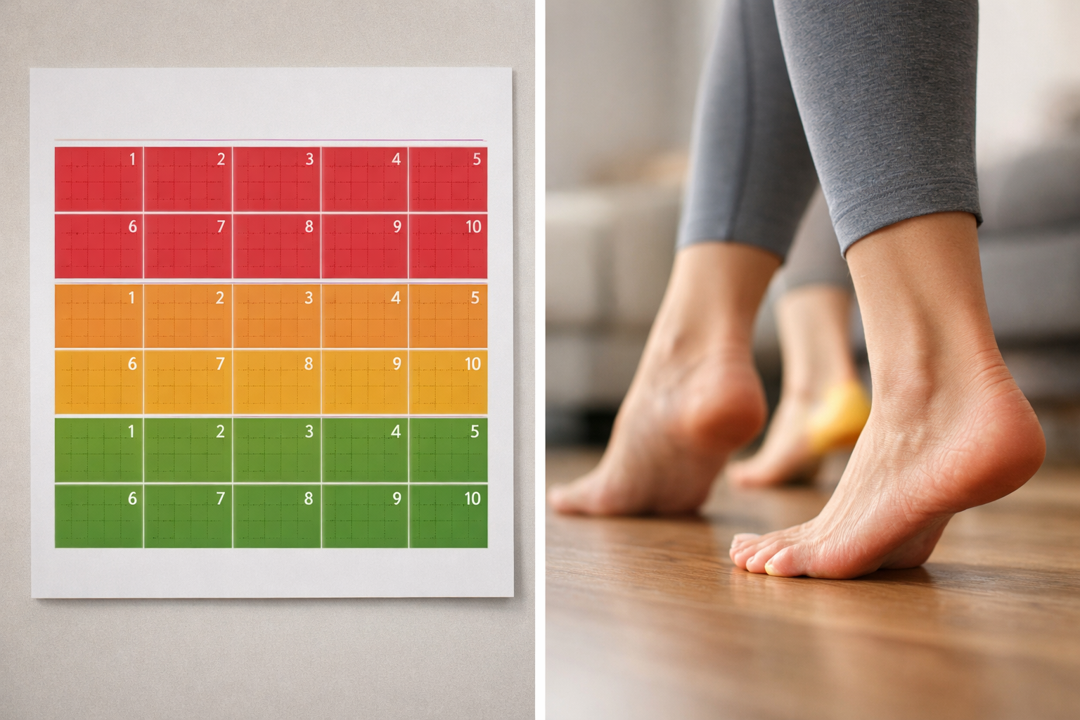 Visual representation of plantar fasciitis recovery stages progressing from week 1 through 12 weeks, showing gradual improvement timeline