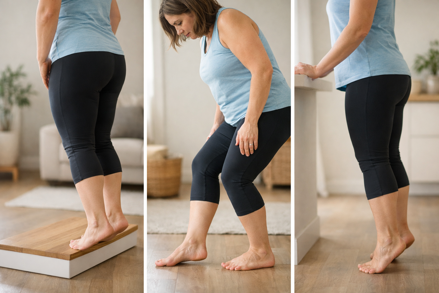 Person performing calf and foot strengthening exercises to build tissue capacity