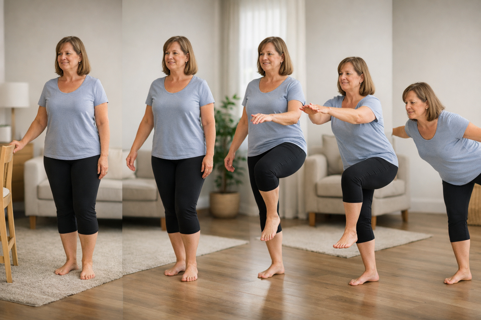 Progressive sequence of balance exercises from easiest to most challenging