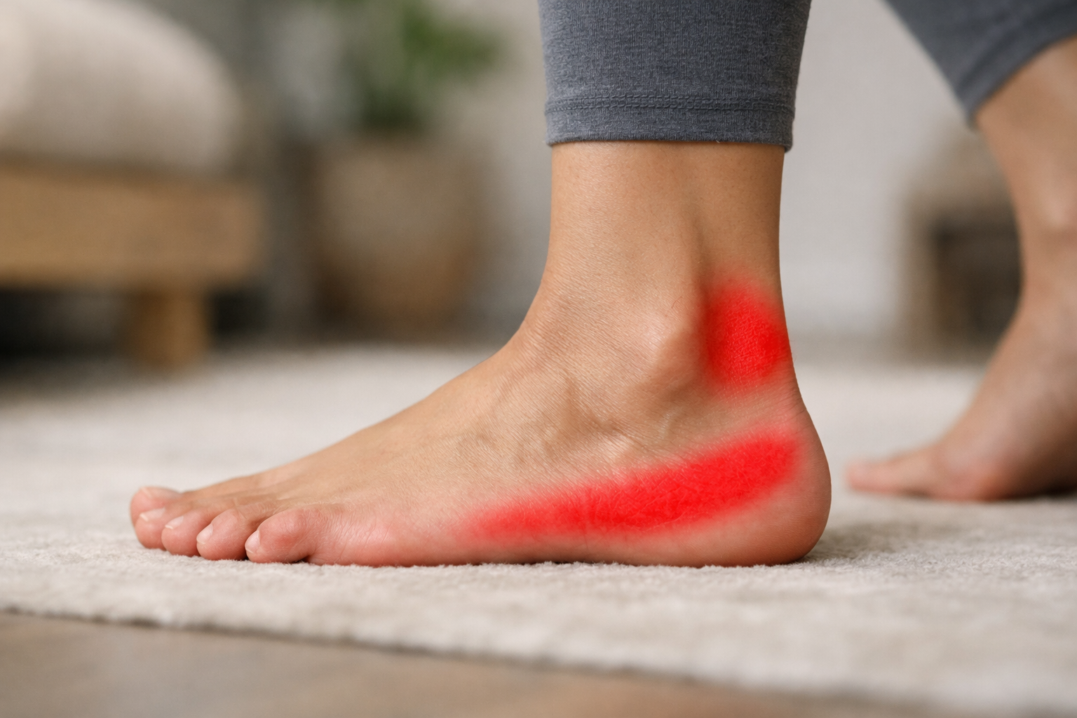Diagram showing the typical locations of peroneal tendonitis pain on the outside of the ankle and foot