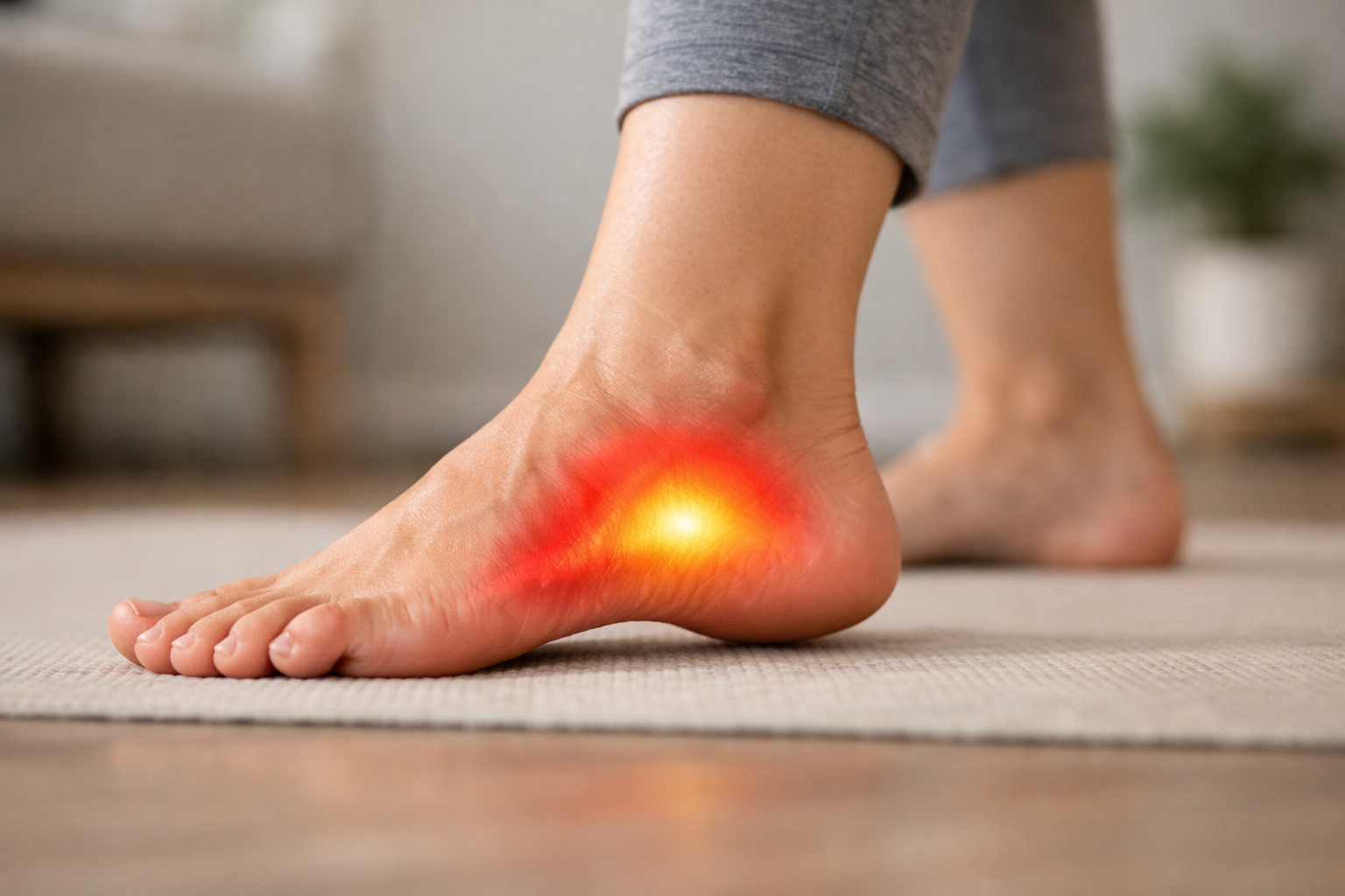 Illustration of foot arch pain and plantar fasciitis location
