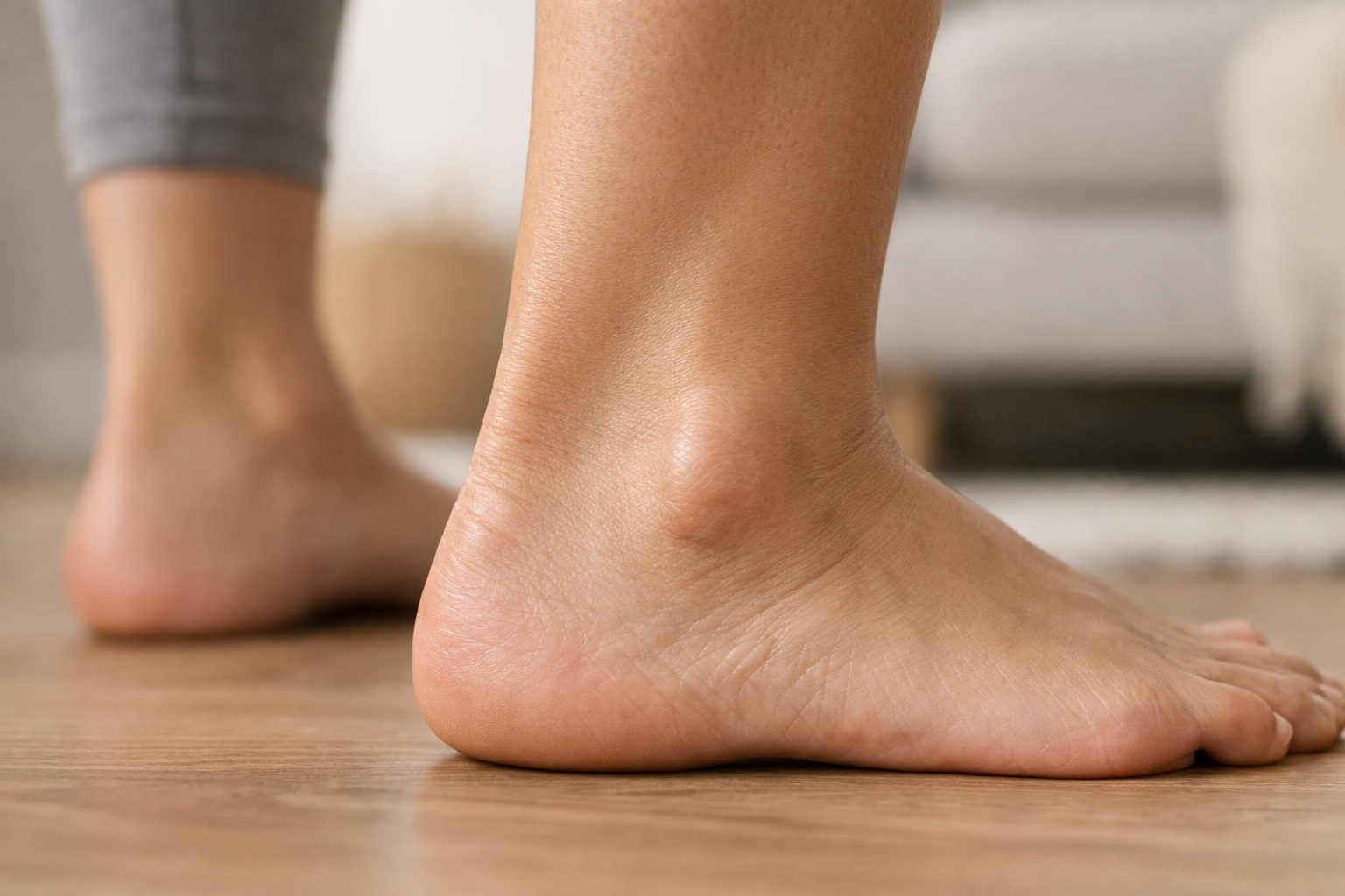 Anatomical view of ankle joint showing bony landmarks and ligament locations on the outside of the ankle.