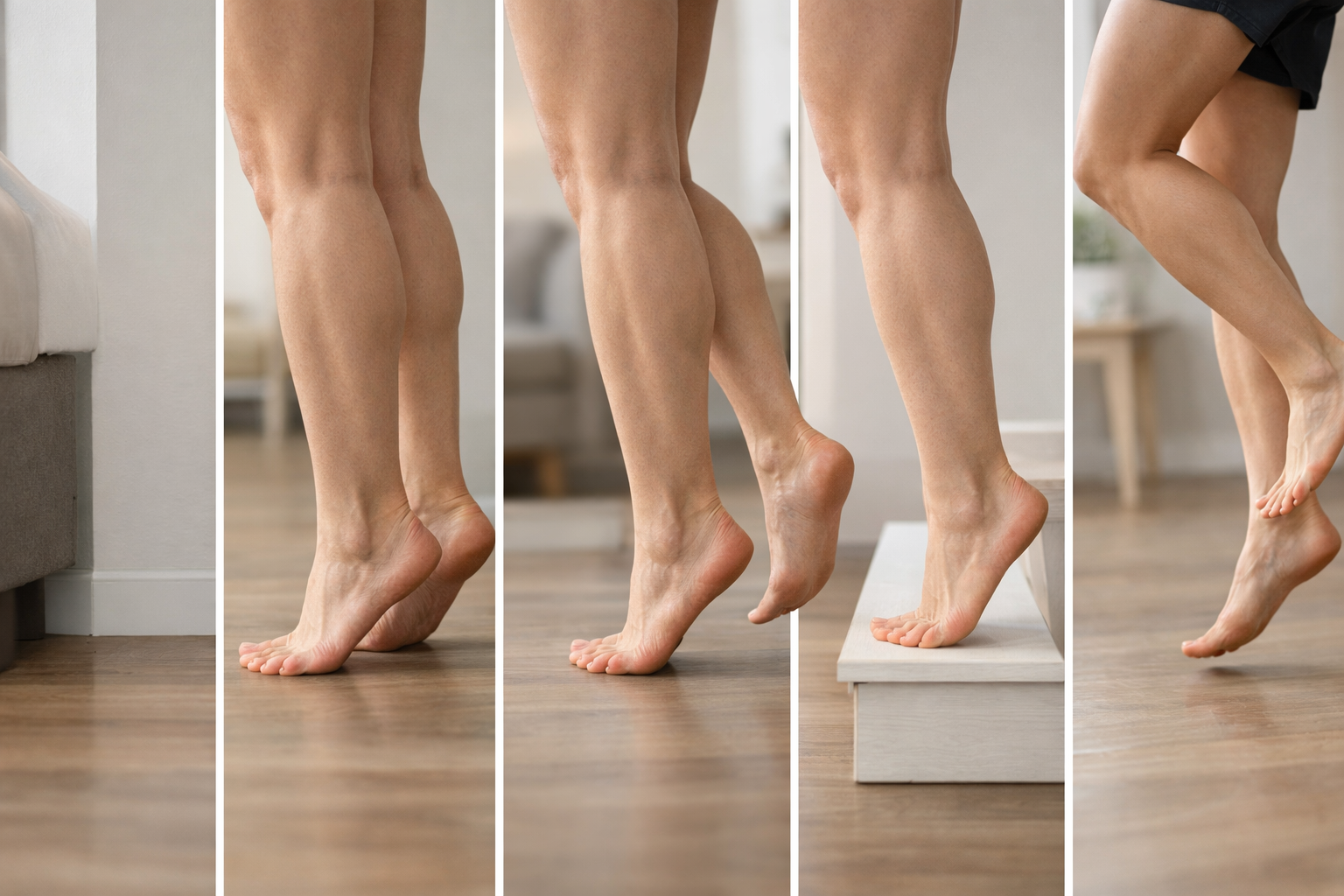 Visual progression of calf strengthening exercises from beginner to advanced
