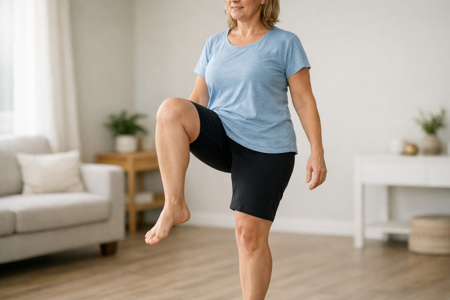 Person performing single leg balance foot exercise