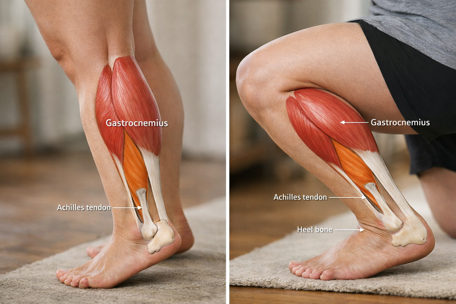Anatomical diagram of calf muscles and Achilles tendon structure