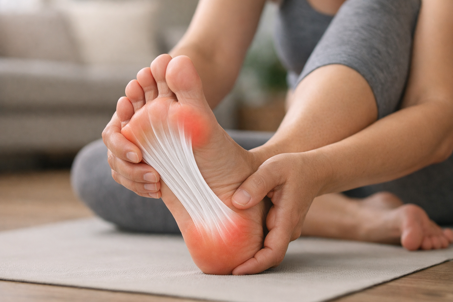 Anatomical diagram of the plantar fascia on the bottom of the foot