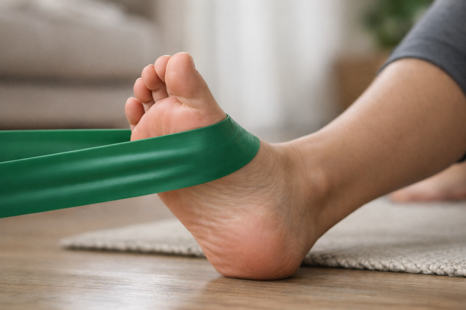 Resistance band exercise for ankle eversion to strengthen muscles that prevent inward rolling