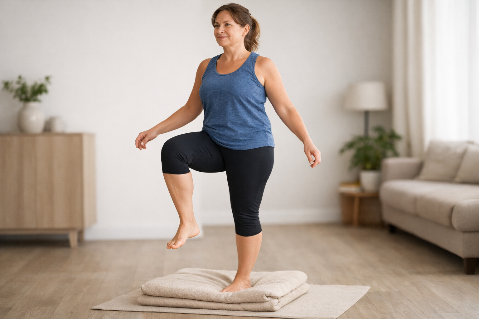 Single-leg balance training on an unstable surface to rebuild ankle stability and proprioception
