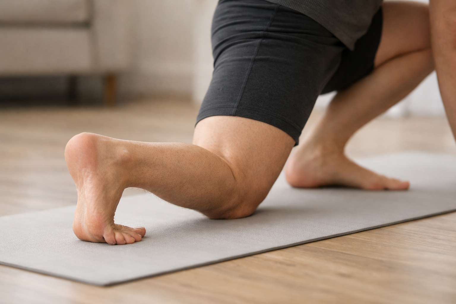 Person demonstrating proper foot and ankle positioning during a mobility exercise