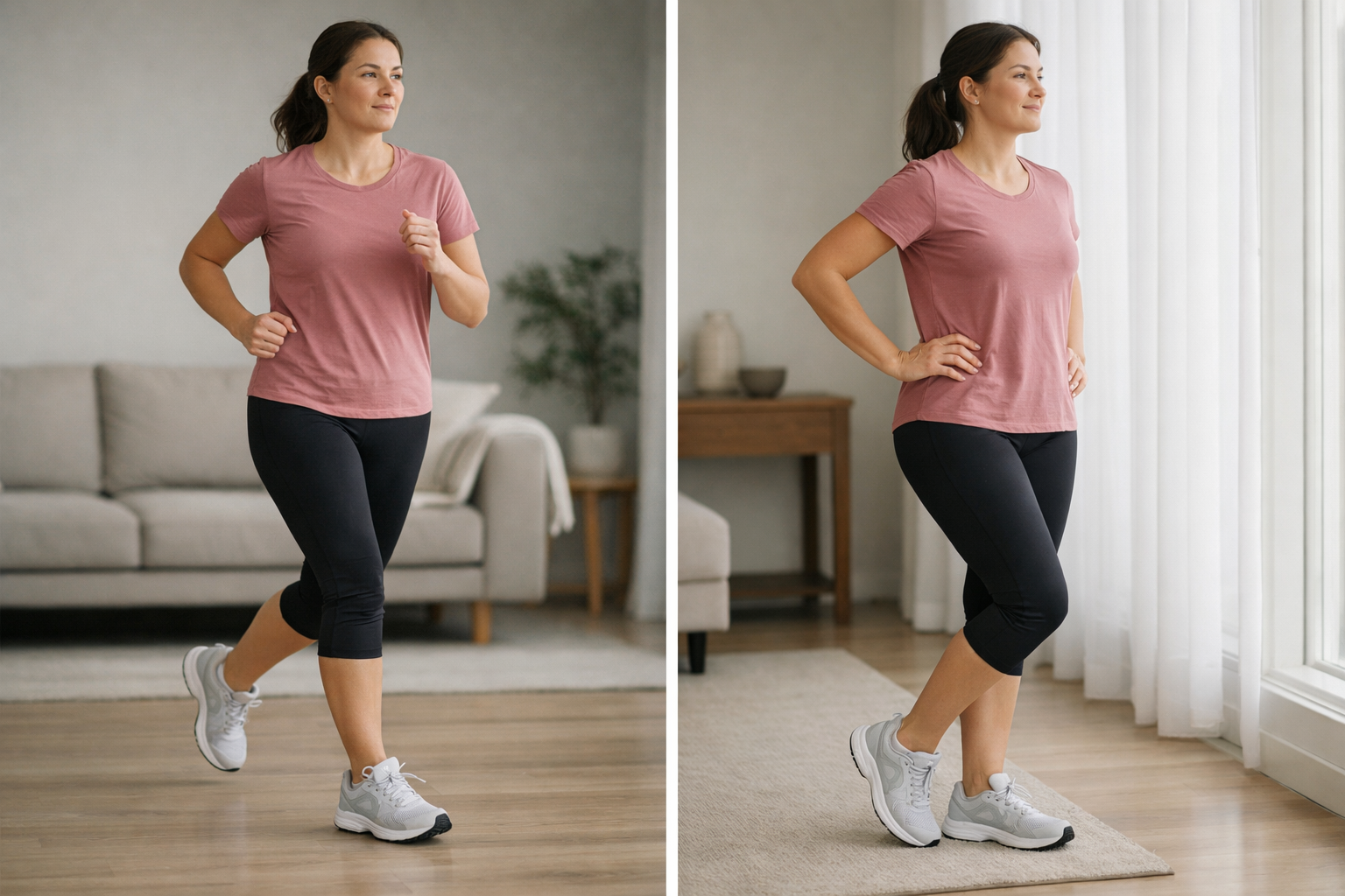 Runner on flat ground demonstrating proper early-stage return-to-running form with controlled pace on even terrain.