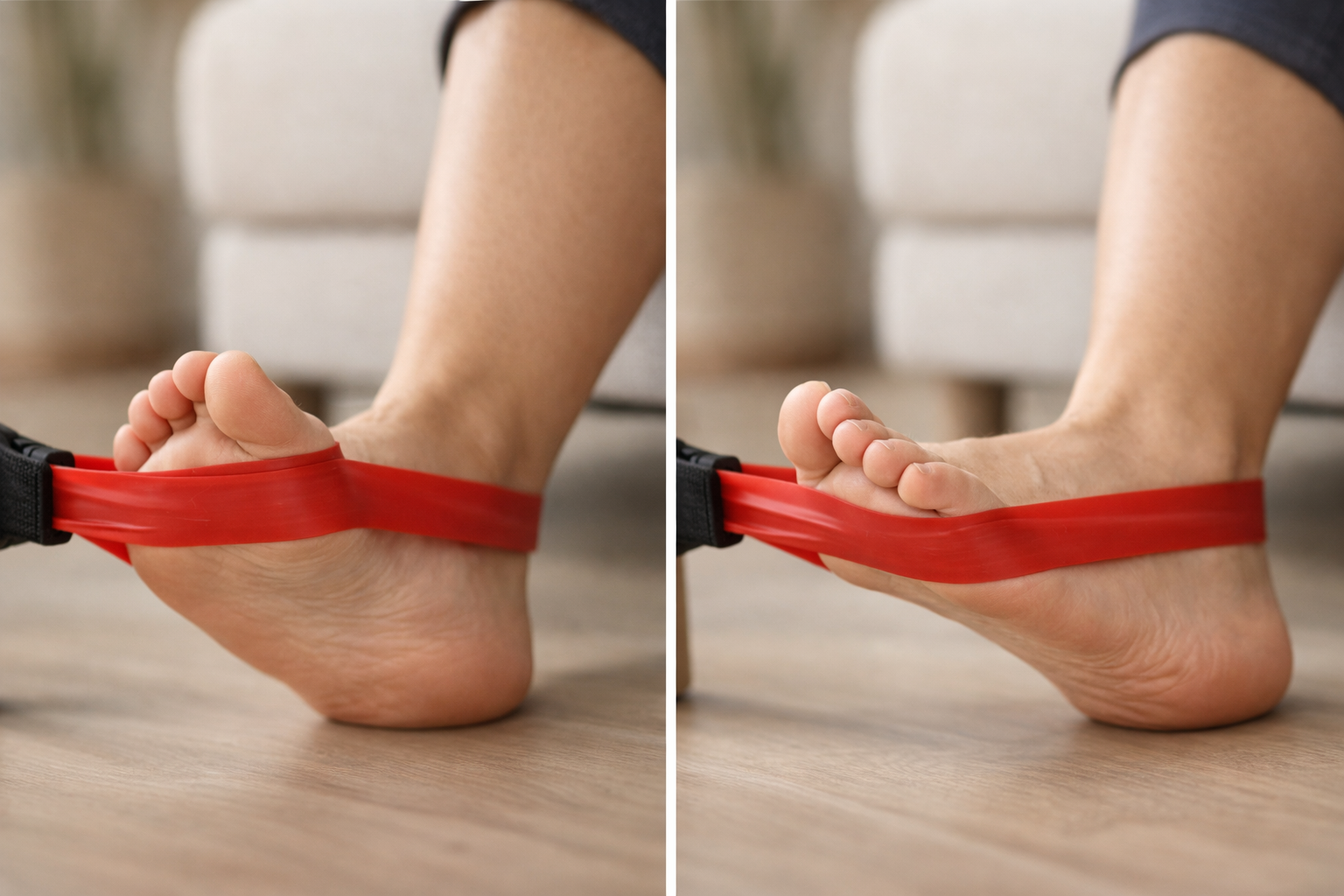 Correct resistance band placement and positioning on foot for ankle turning exercises