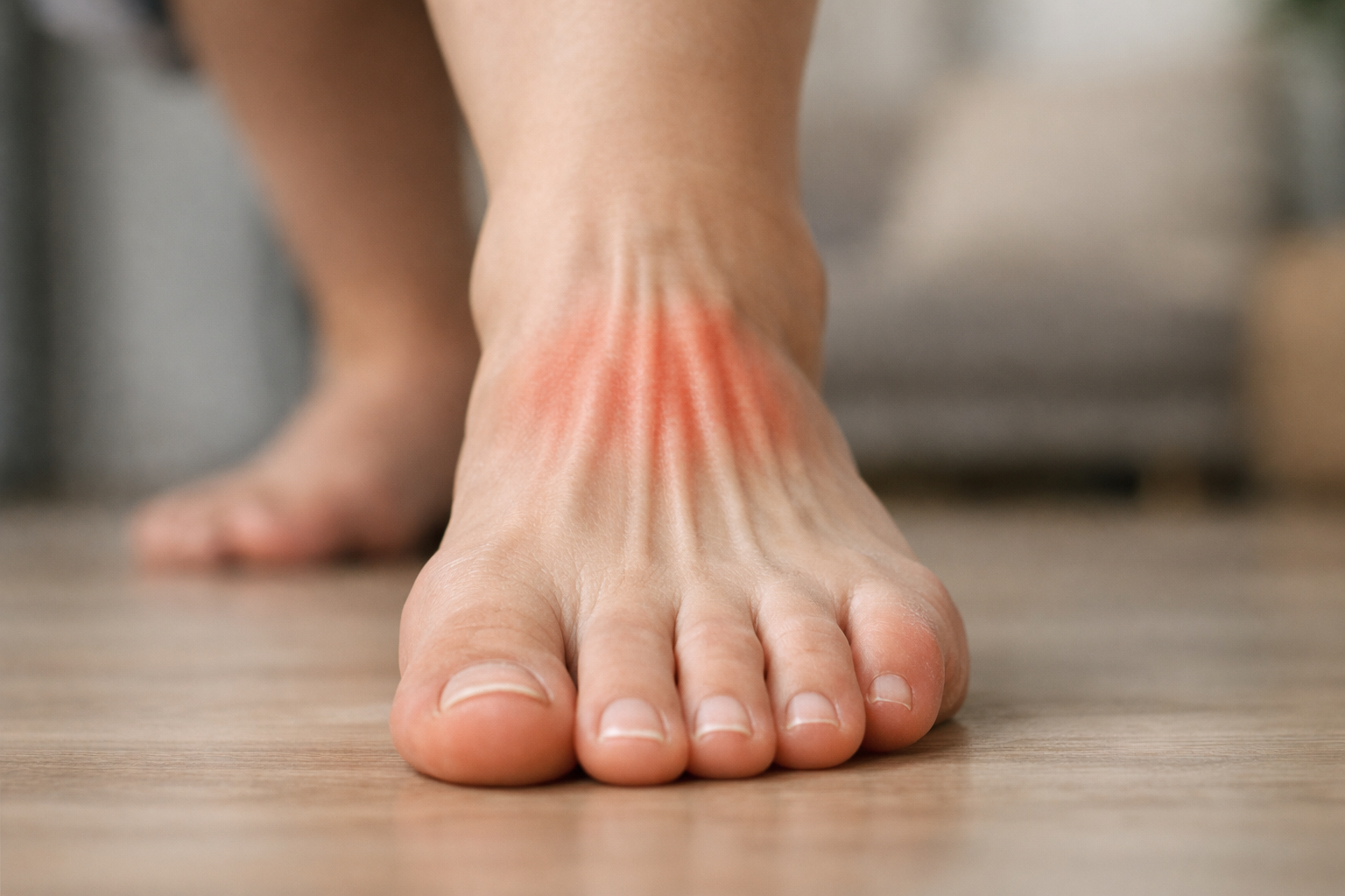 Illustration of extensor tendons on top of the foot