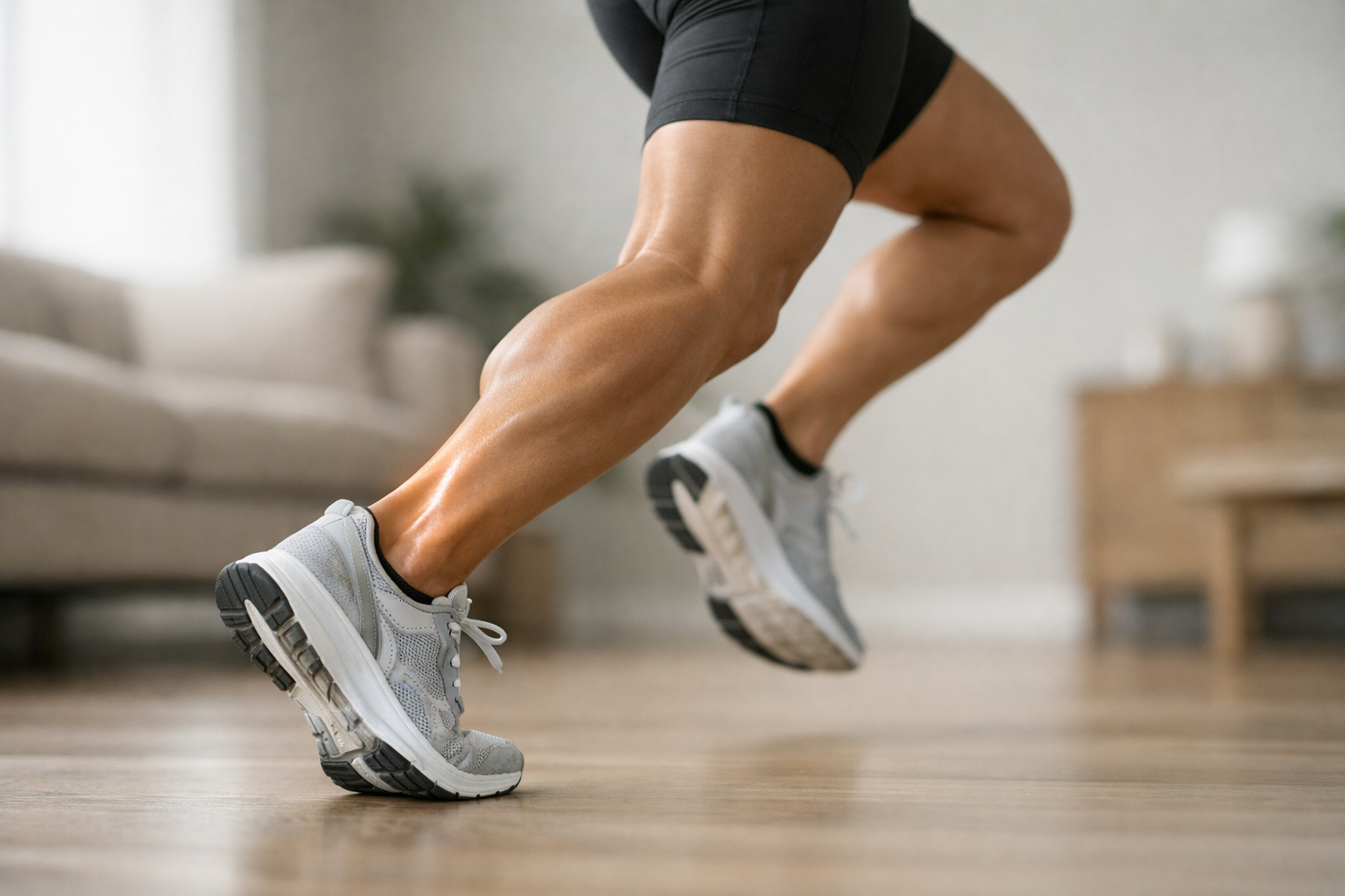 Person running or pushing off, demonstrating how tendons bear load during activity