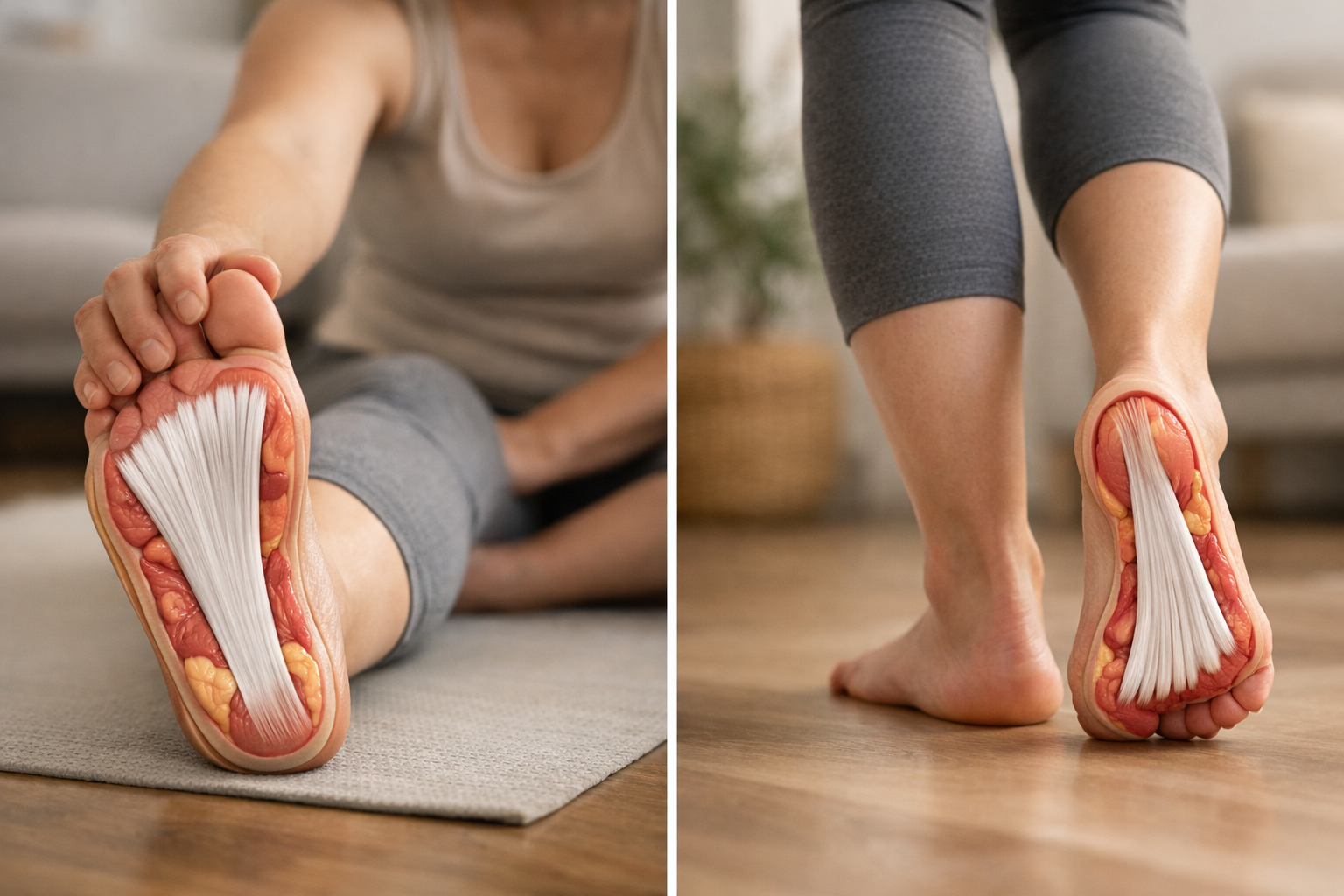 Anatomical illustration of the plantar fascia in the foot