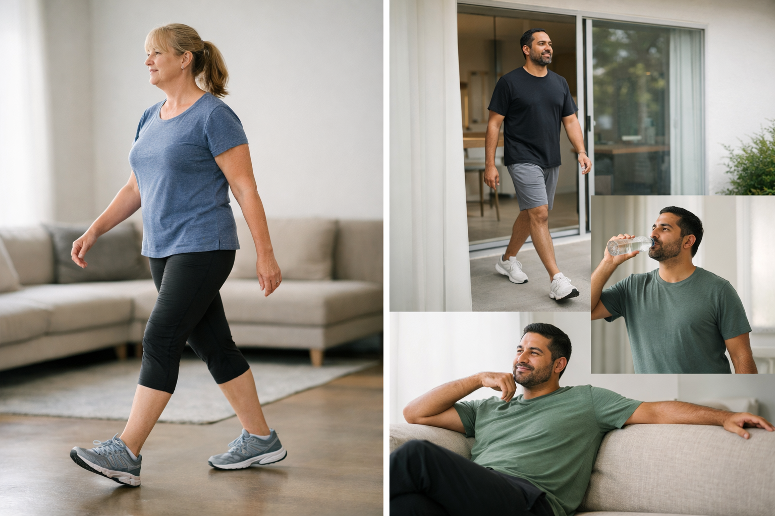 Illustration contrasting one long walk versus three shorter walks distributed throughout the day
