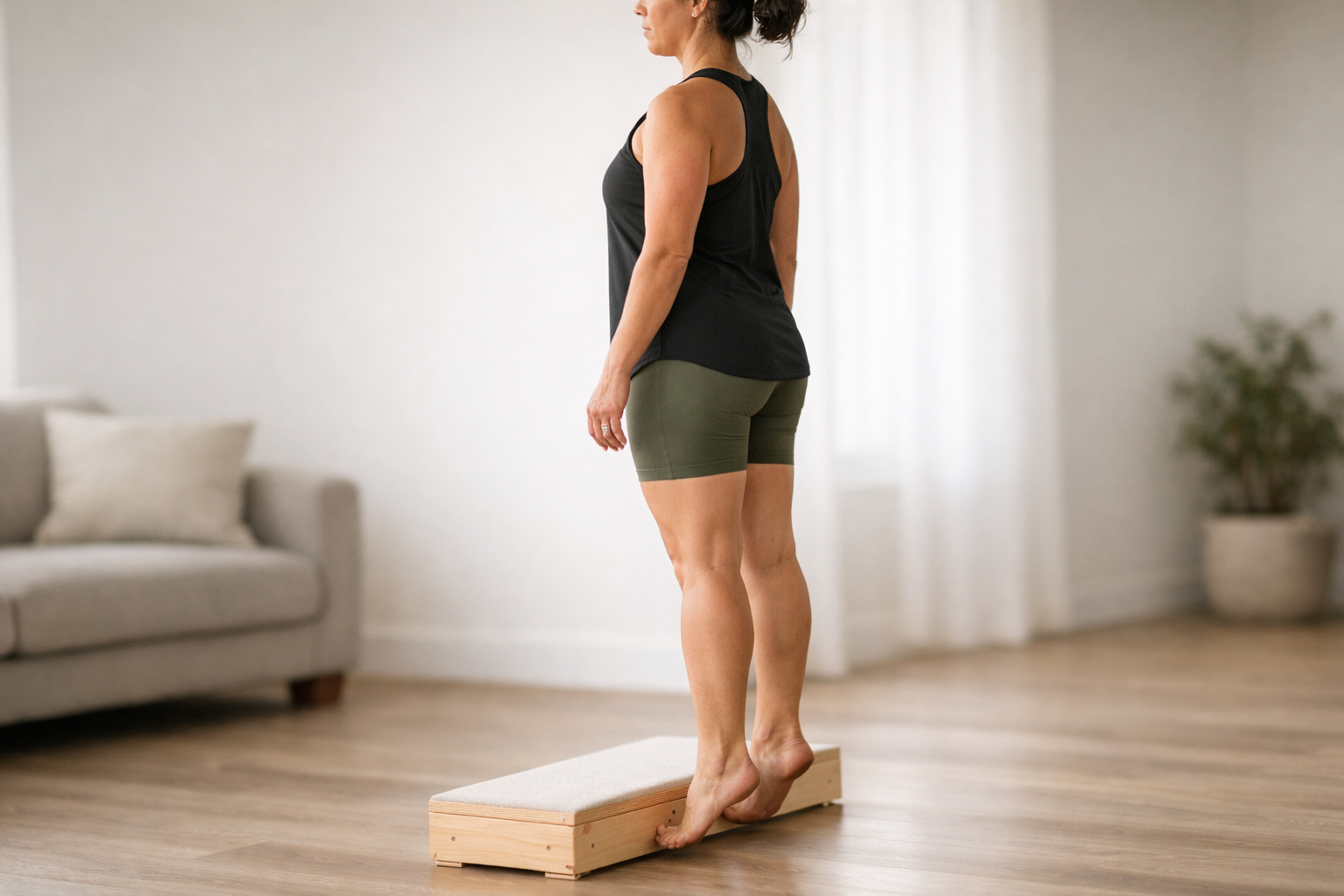Runner performing a calf raise strengthening exercise