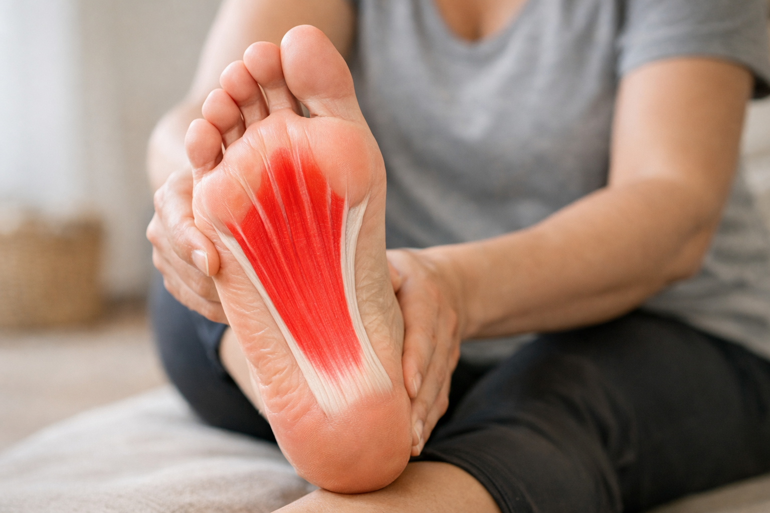 Anatomical diagram of the plantar fascia on the bottom of the foot