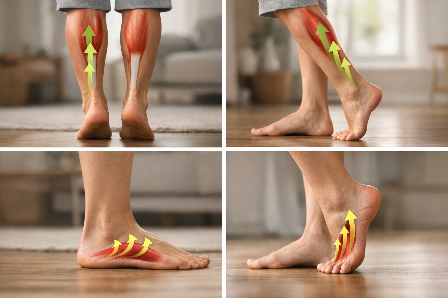 Anatomical view of calf and arch structure relevant to foot capacity and tolerance building