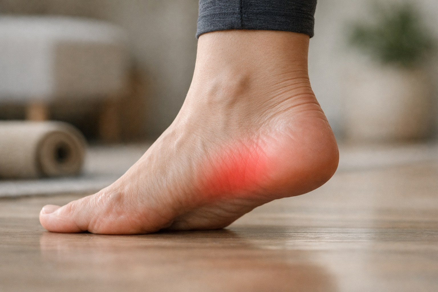 Illustration of heel pain and plantar fascia area