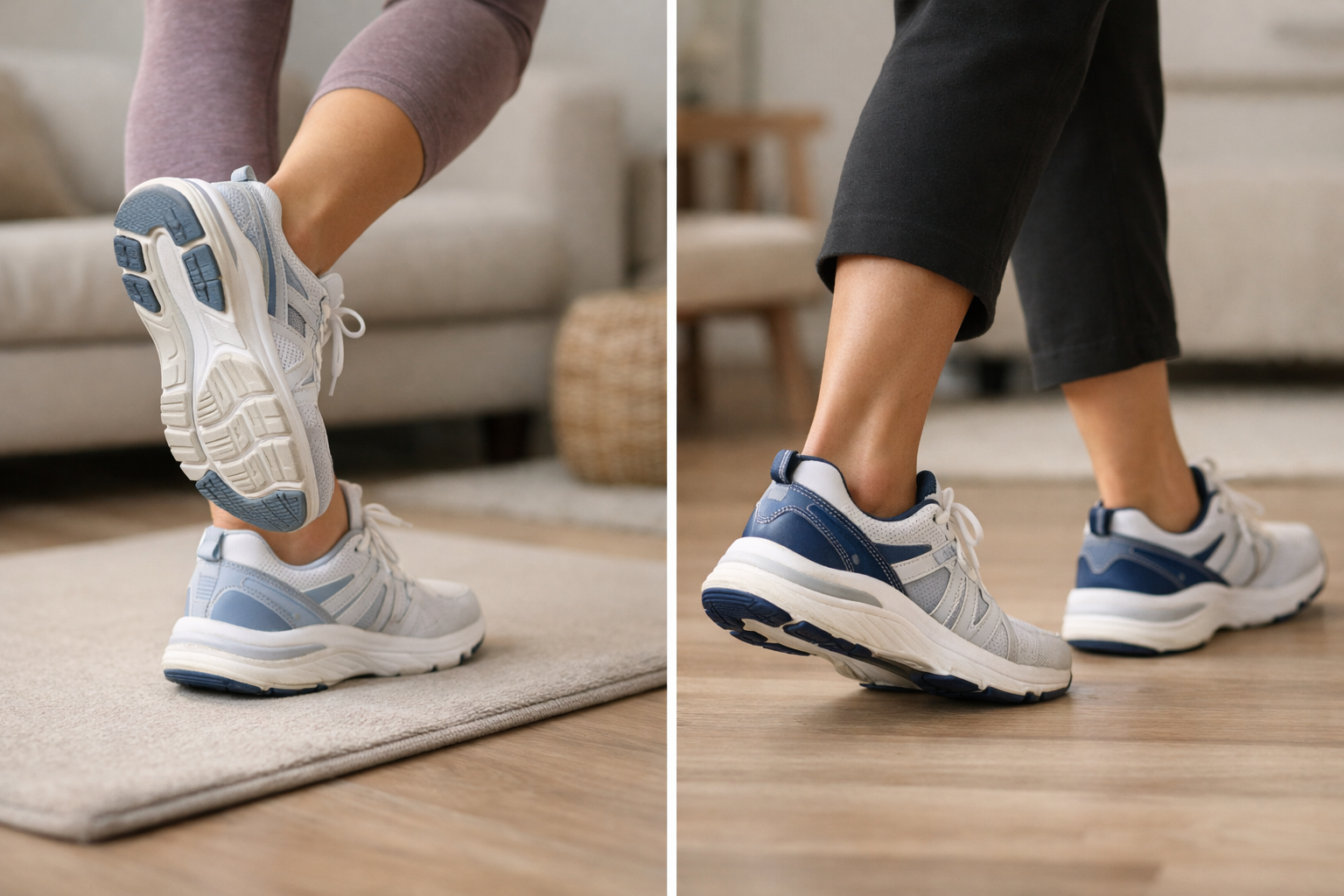 Supportive athletic shoes with cushioned heel and structured midsole design