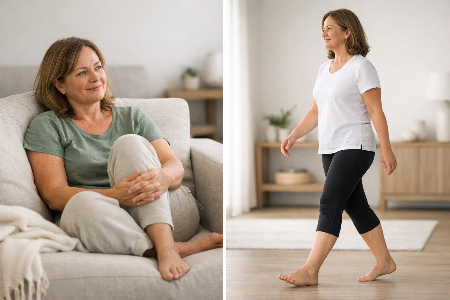 Visual comparison between rest and light activity for heel pain management.