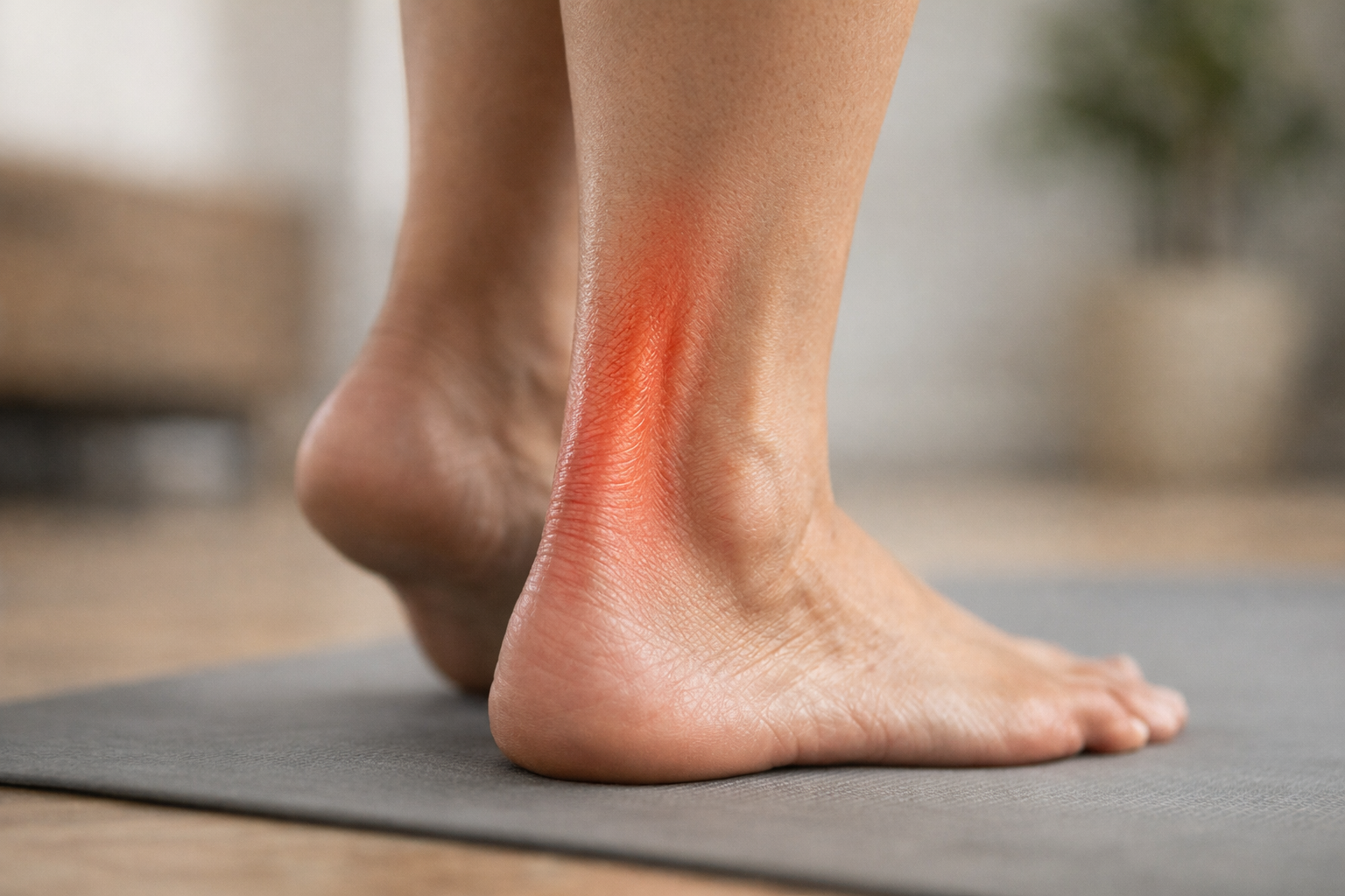 Close-up of lower leg showing the Achilles tendon area where tendonitis commonly occurs