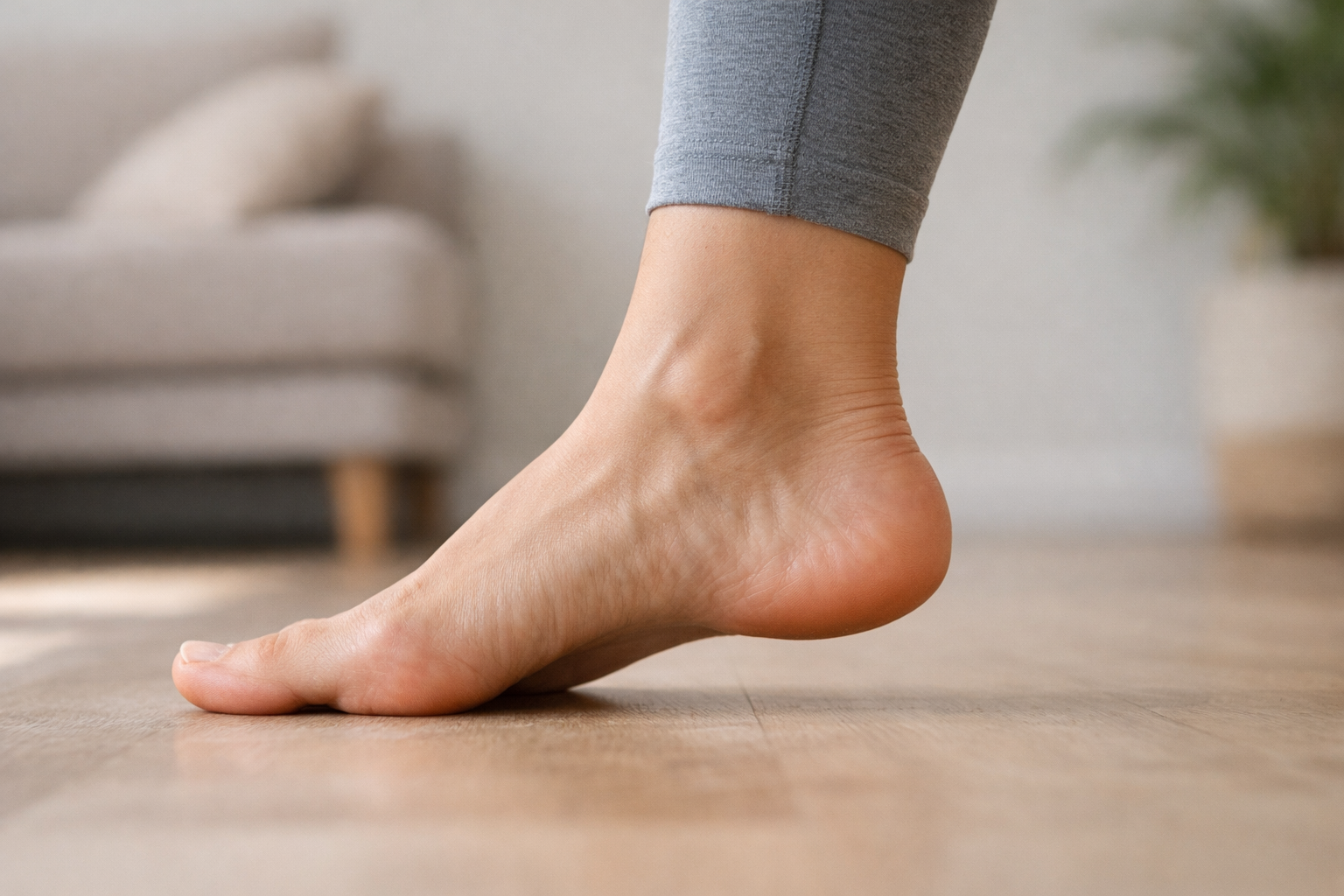 Side profile illustration of a healthy human foot showing proper arch anatomy