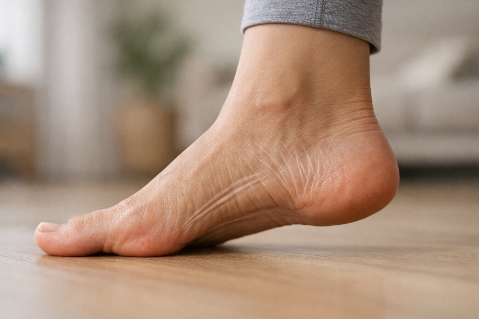 Side view of a foot showing the arch structure and plantar fascia